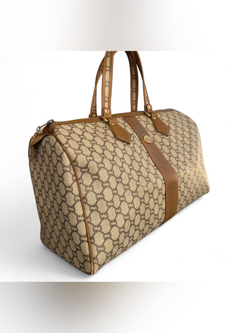 Gucci Plus Monogram Canvas Duffel Boston Bag with Leather Trim. Comes with COA - Picture 5 of 15